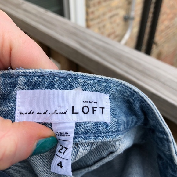 LOFT Light Wash Structured Mock Wrap Skirt - Picture 4 of 4